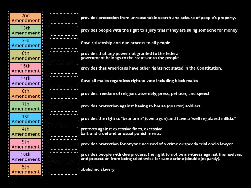 5. Bill of Rights and a few more amendments - Match up