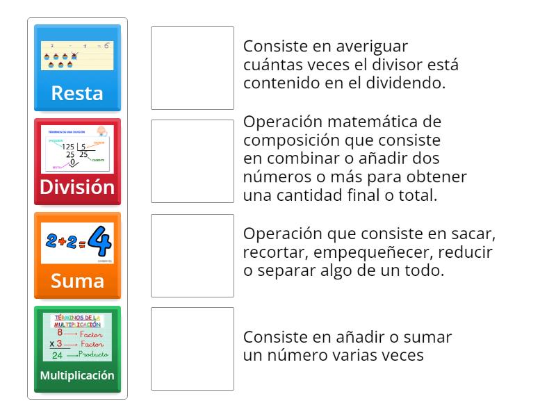 Operaciones básicas de la matemática - Match up