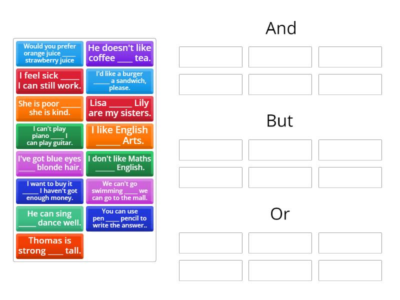 BE3 Unit 8 Writing Conjunctions - Group sort