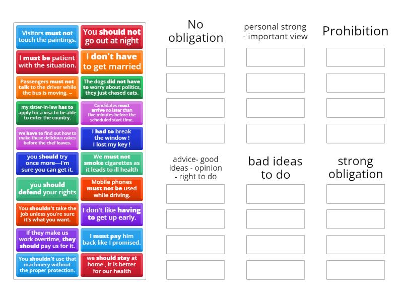 Have To / Must / should /can - Group sort