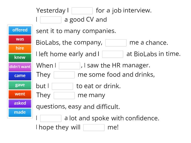 A job interview - Complete the sentence