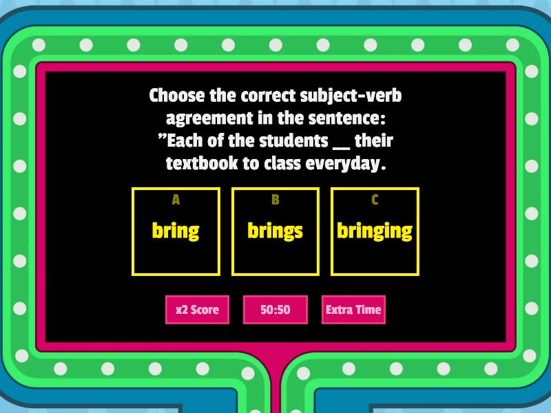 Subject-verb Agreement - Gameshow quiz