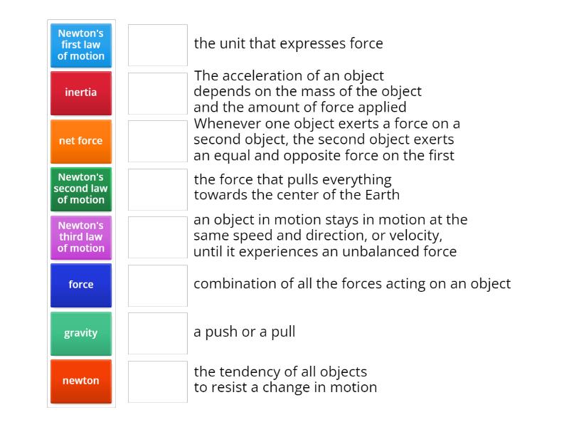 Forces and Motion 1.3 - Match up