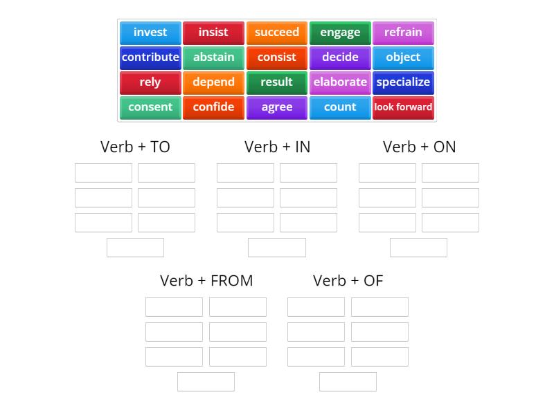 Verbs + prepositions (Teacher's edition) - Group sort