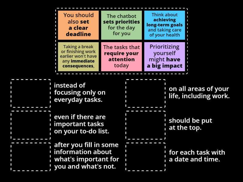ESL Brains - Prioritizing and to-do lists (Collocation Matching) - Match up