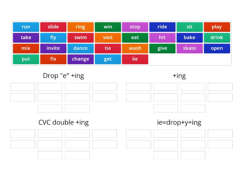 present progressive - spelling rules - Group sort