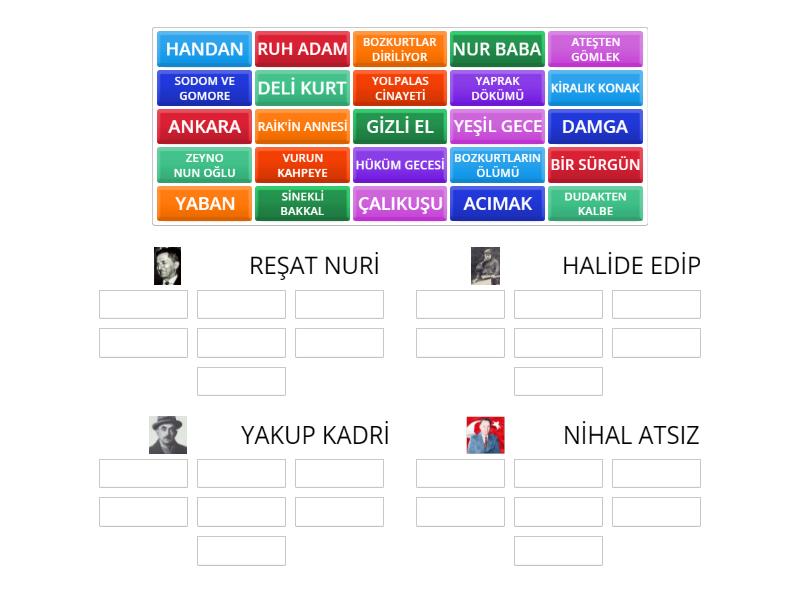 Milli Duyarlılığı Yansıtan Yazarlar ve Eserleri - Group sort