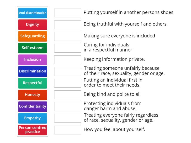 Personal Values and Principles - Match up