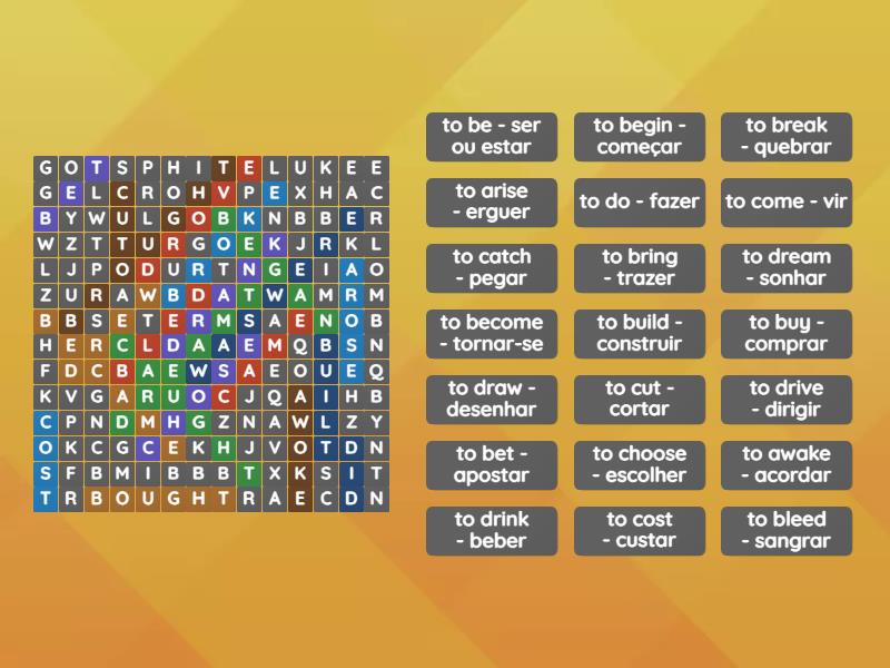 wordsearch - Irregular Verbs A, B, C and D - Sopa de letras