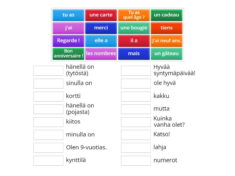 Cadeau 1 Chapitre 3 Vocabulaire - Match Up