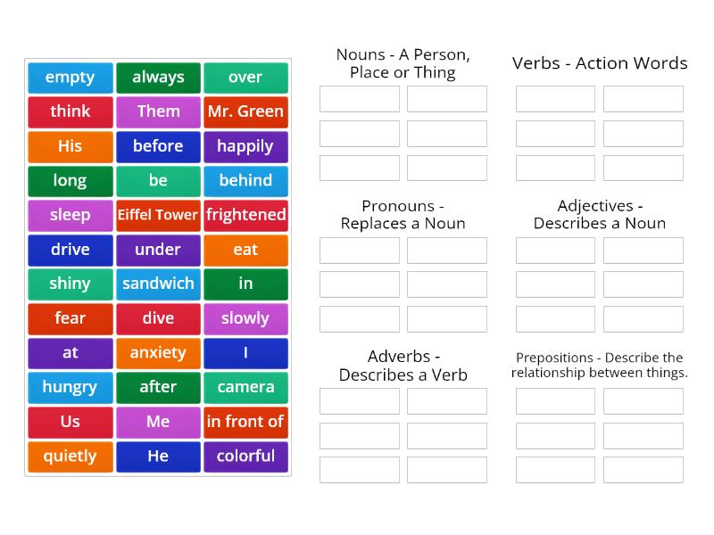 Parts Of Speech Sorting Group Sort