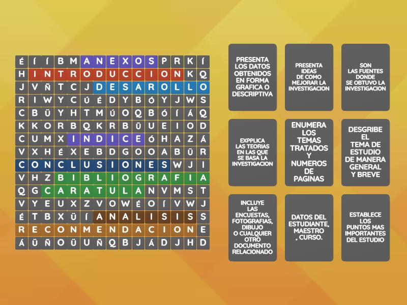 SOPA DE LETRAS, ELEMENTOS DEL INFORME - Wordsearch