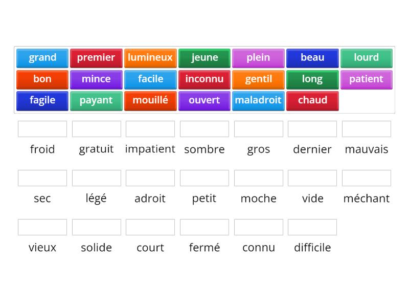 Les Antonymes (adjectifs) - Match Up