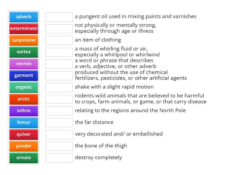 Just Words Unit 10 1-5 Vocab Match - Match up