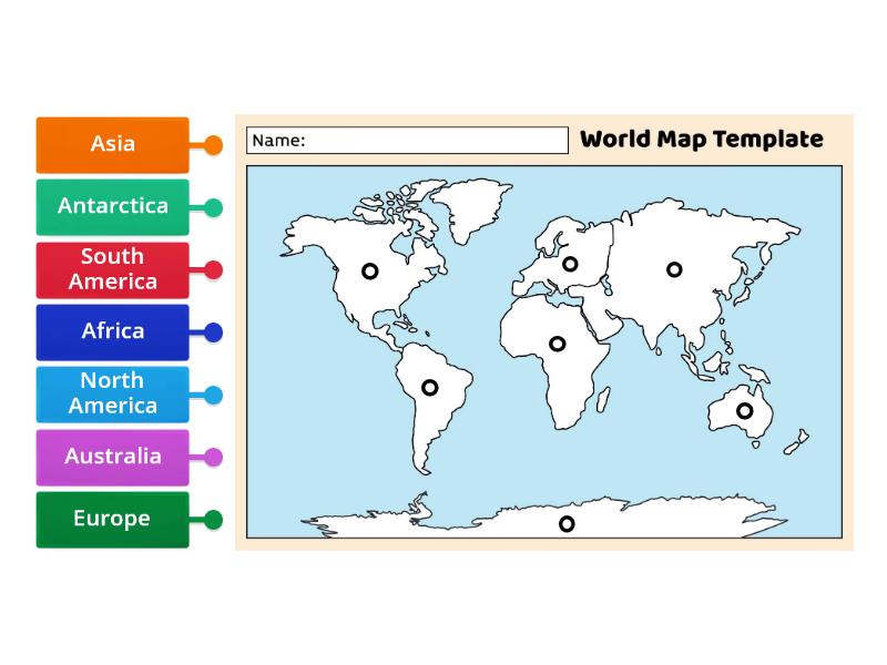 Continents Map - Labelled diagram