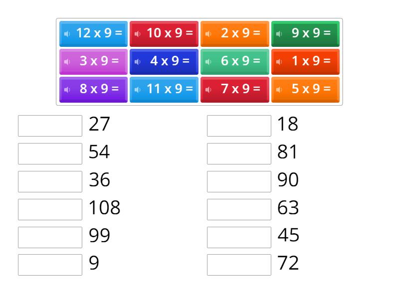 9x table - full sentence in random order - Match up
