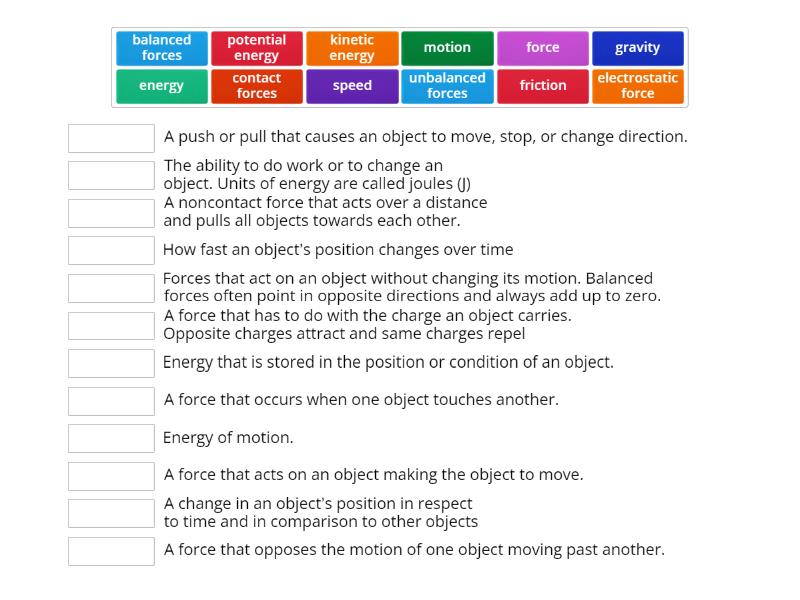 Force and Motion - Match up
