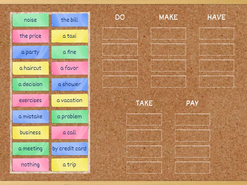 Match the verbs to possible collocations: - Group sort