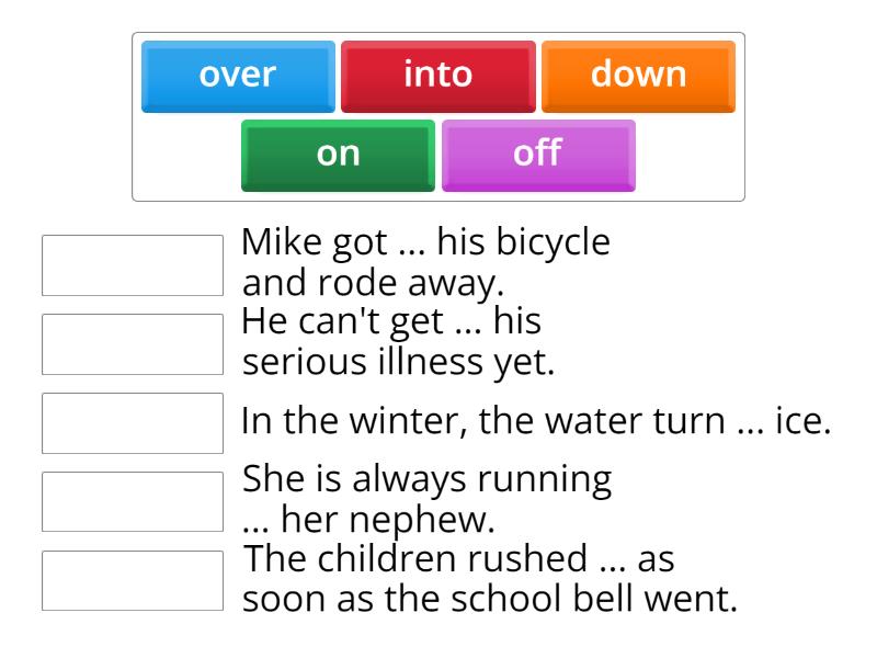 Choose the correct preposition for phrasal verbs: - Match up
