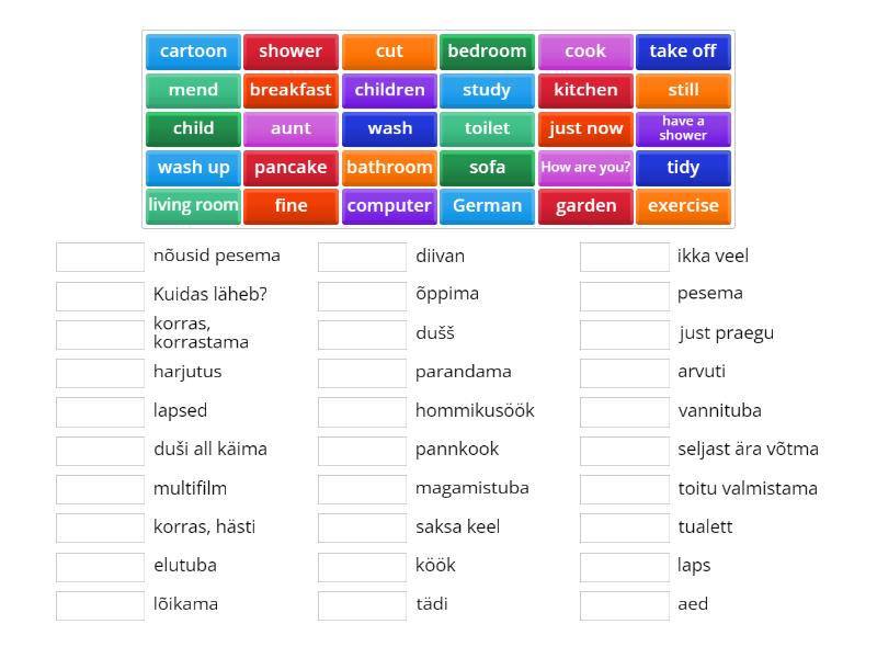 ILE 1 Unit 12 words - Match up