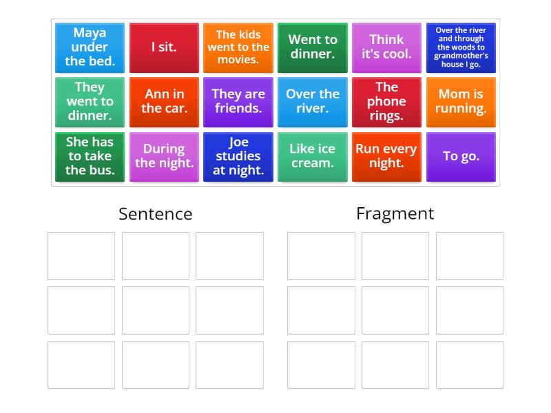 Sentence Vs. Fragment - Group sort