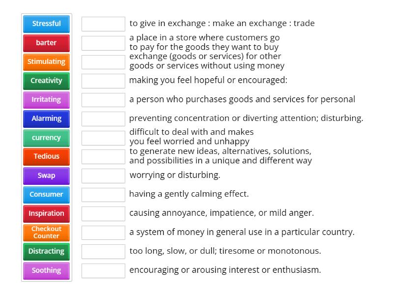 Definition of terms (Music and Money) Match up
