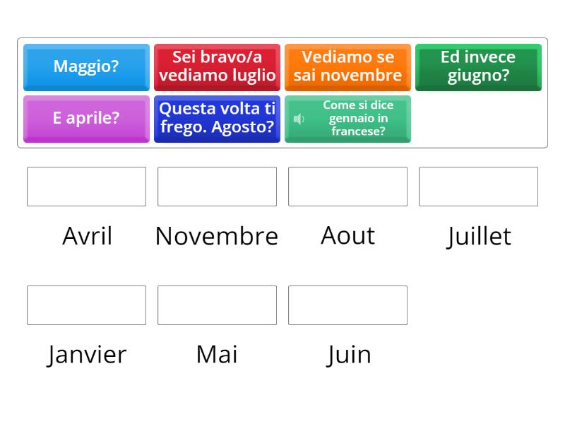 Mesi in francese. - Une las parejas