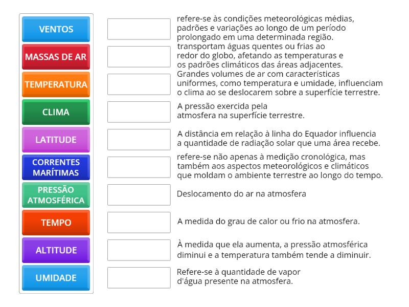 Fatores e Elementos do clima - Match up
