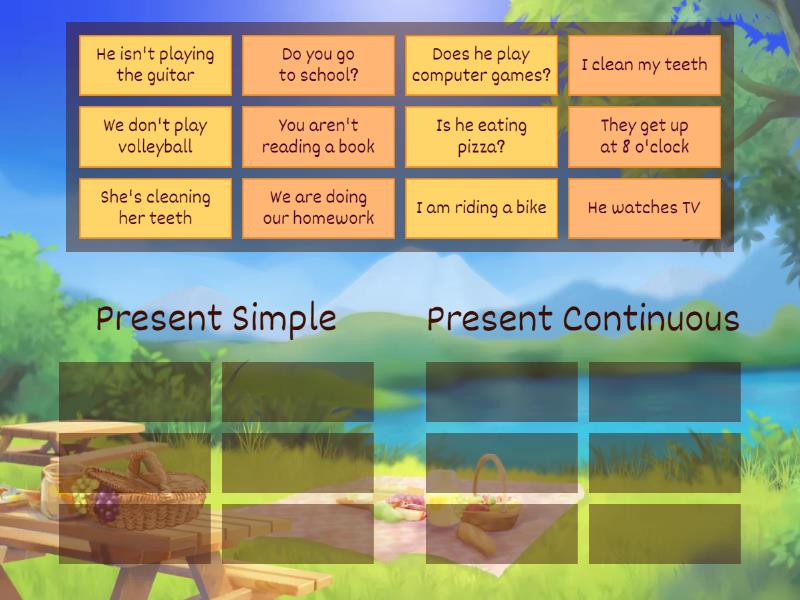 Present Continuous/Present Simple for kids - Group sort