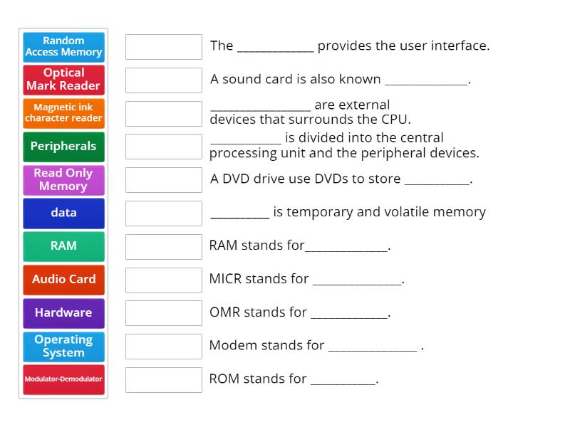 Std-10 CAP-2 -Chapter-4-Components of a Computer System - Match up