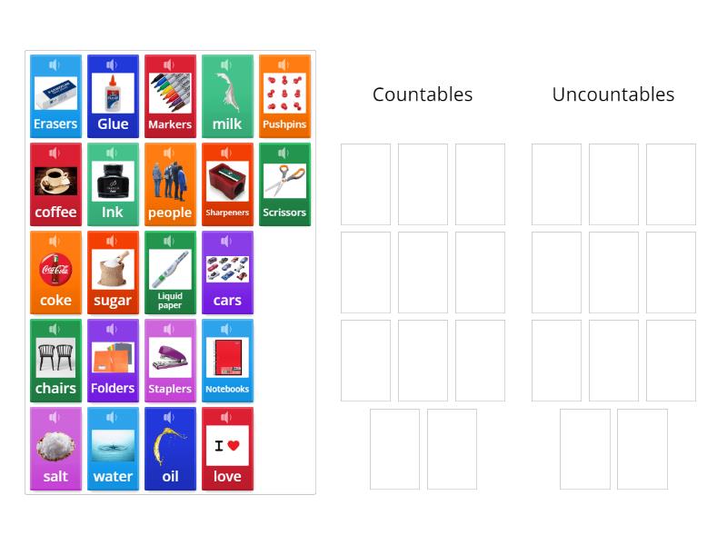 Countables and uncountables - Ordenar por grupo