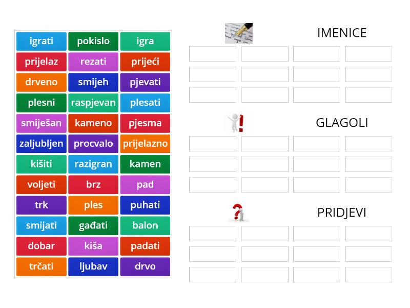 Imenice, glagoli, pridjevi - Group sort