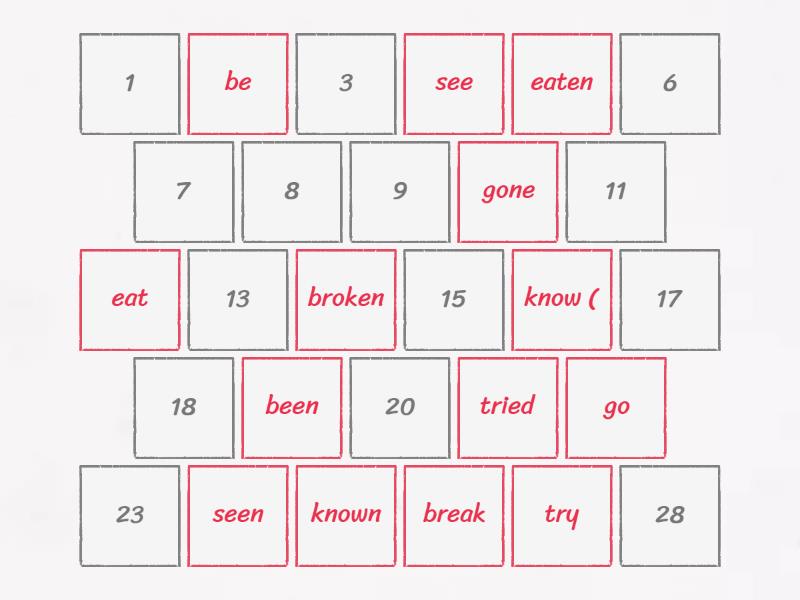 Past Participle Memory Game Matching Pairs