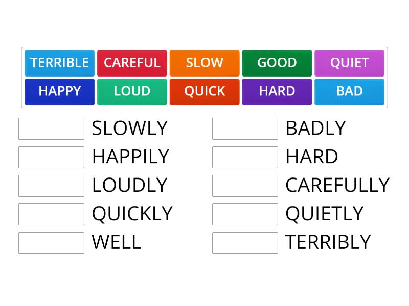 adverbs of manner and adjectives wordwall