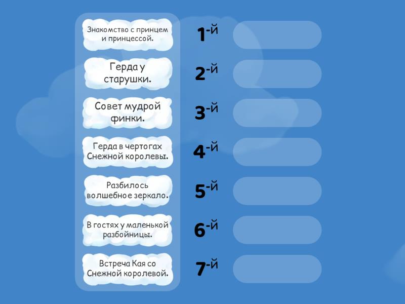 Снежная королева. Восстановите порядок событий в сказке. - Упорядочивание