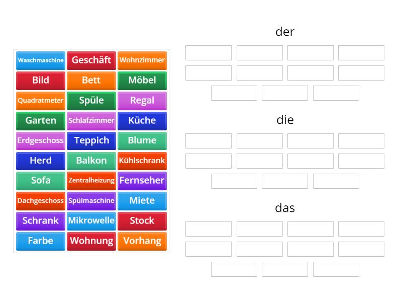 Ordnen Sie die Nomen dem passenden Genus zu (der, die oder das) - Group ...