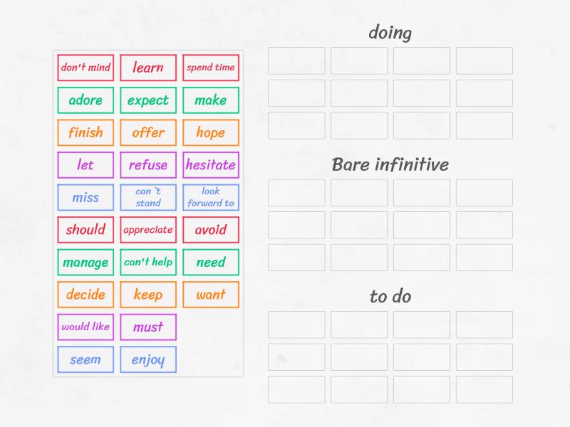 Gerund/infinitive/bare infinitive - Group sort