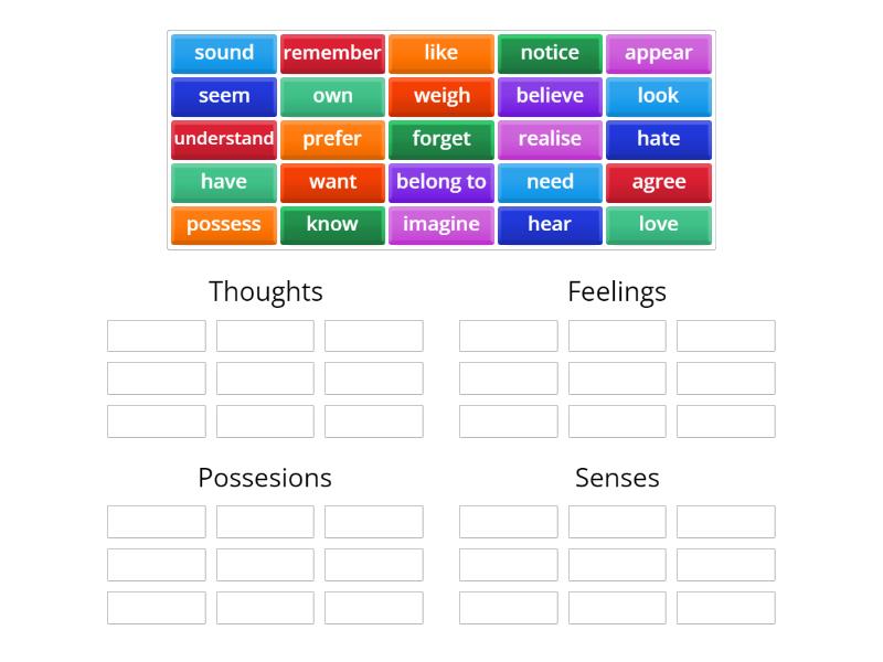 B1 Notes Class 2 Stative verbs - Ordenar por grupo