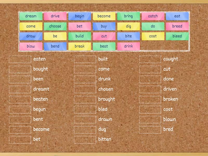 Past participle forms - Irregular verbs - Match up