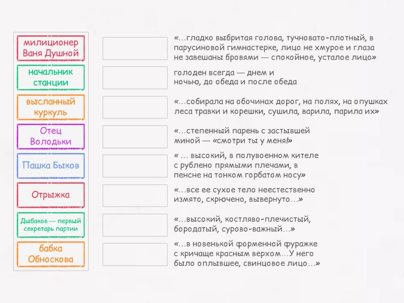 Хлеб для собаки. Опознай героя. - Сопоставить