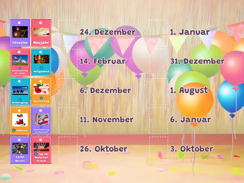 Feiertage und Feste in D-A-CH - Match up