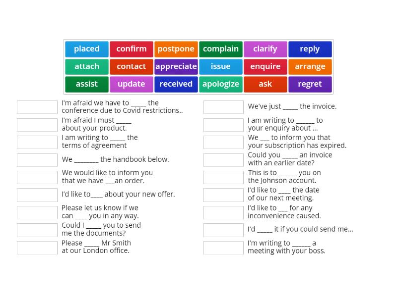 Email verbs - Match up