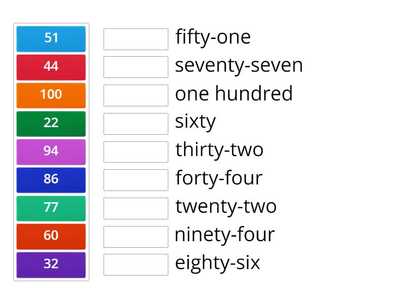 Numbers: 20 to 100 - Match up