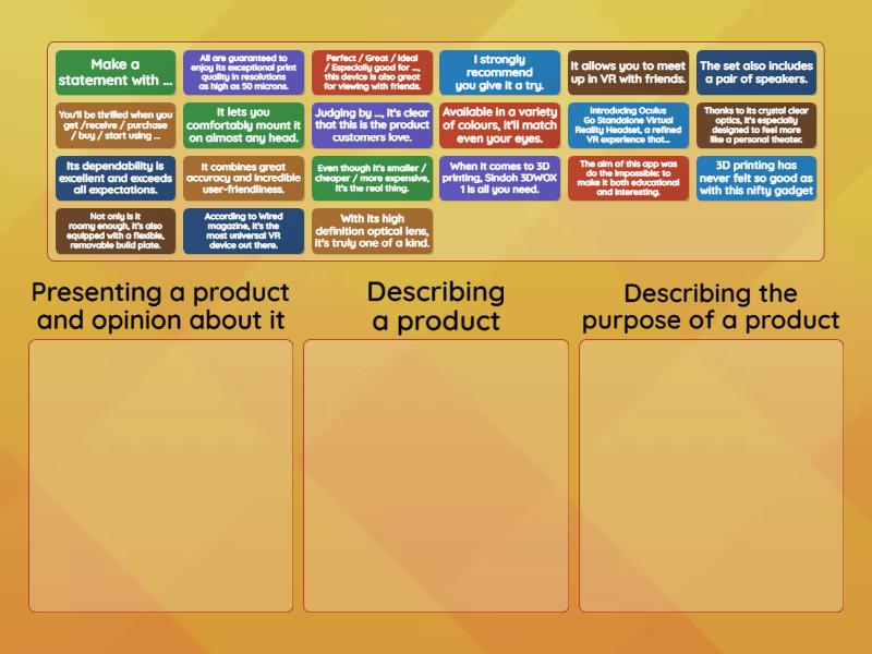 Task 5b - expressions for presenting a product - Group sort
