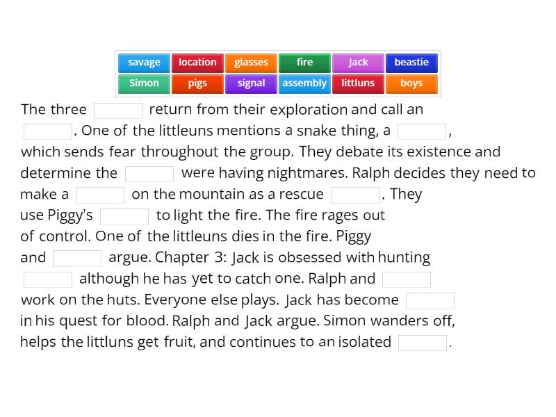 Lord of the Flies Chapter 2 and 3 - Complete the sentence