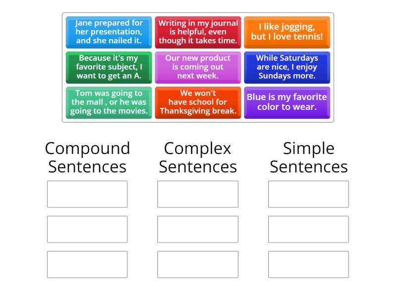 Simple, Compound and Complex Sentences - Group sort