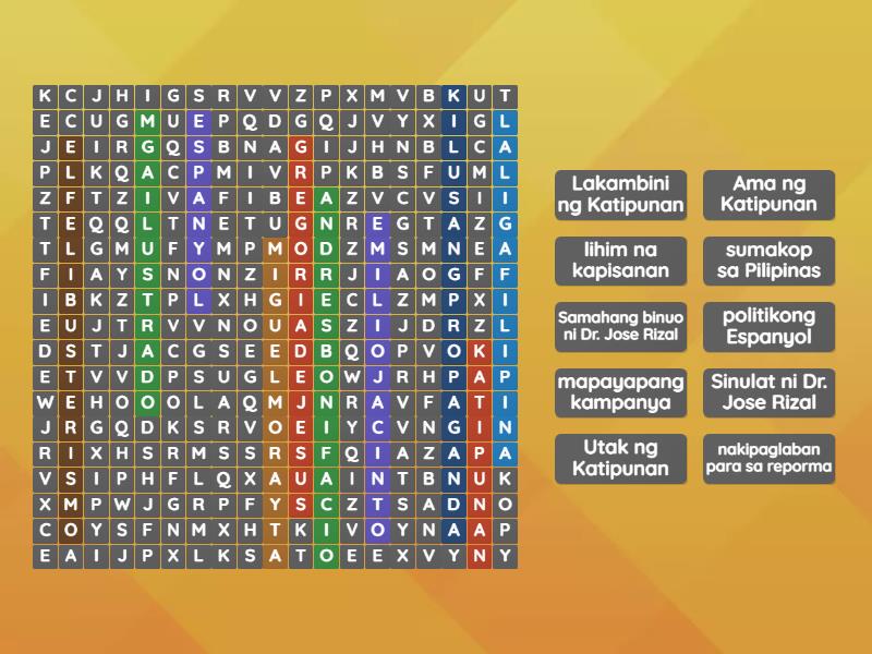 Layunin at Resulta ng Kilusang Propaganda - Wordsearch