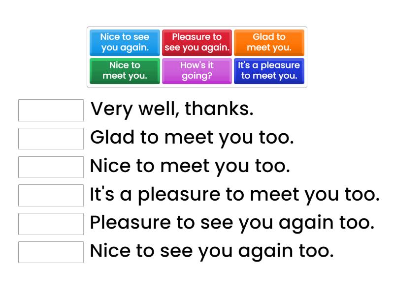 Match greeting and response - Match up