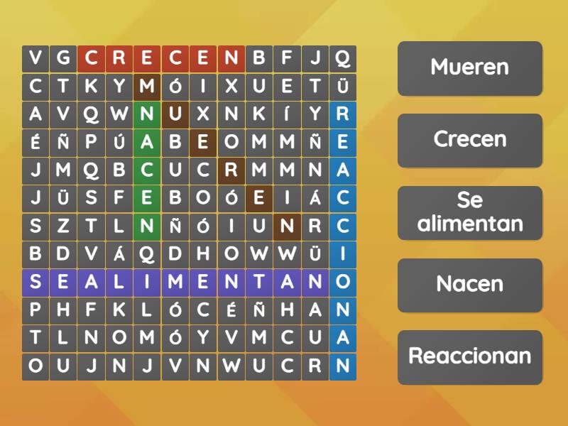 Funciones De Los Seres Vivos Wordsearch