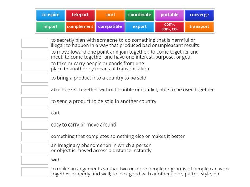 Unit 7 Vocabulary - Match up